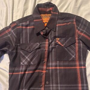 DIXXON Youth size Small FOX collab Black and Orange Plaid Shirt